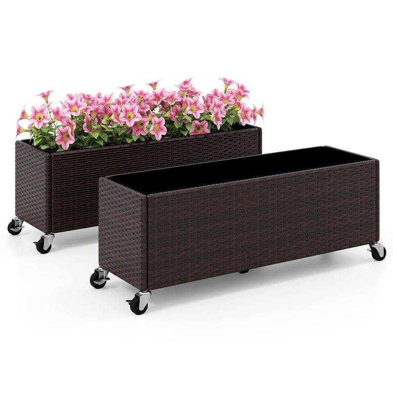 Giantex Set of 1/2 Wicker Raised Garden Bed with Wheels (38”x12”x14”)