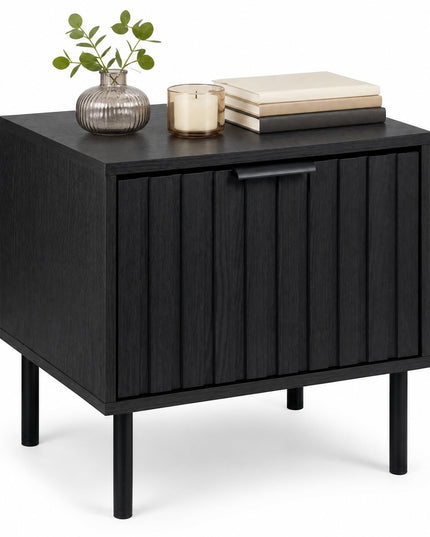 GIANTEX Black Modern Nightstand w/Vertical-Striped Storage Drawer