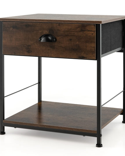 Giantex Nightstand with Drawers, Bedside Table w/Removable Fabric Bins & Pull Handle