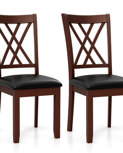 Giantex Wood Dining Chairs Set of 2, Faux Leather Upholstered Kitchen Chairs with Rubber Wood Legs