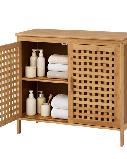 Giantex Freestanding Bamboo Bathroom Storage Cabinet with 2 Doors