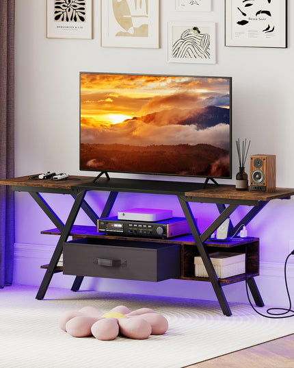 Giantex Black TV Stand with Power Outlets for 65" TVs 3-Tier Entertainment Center