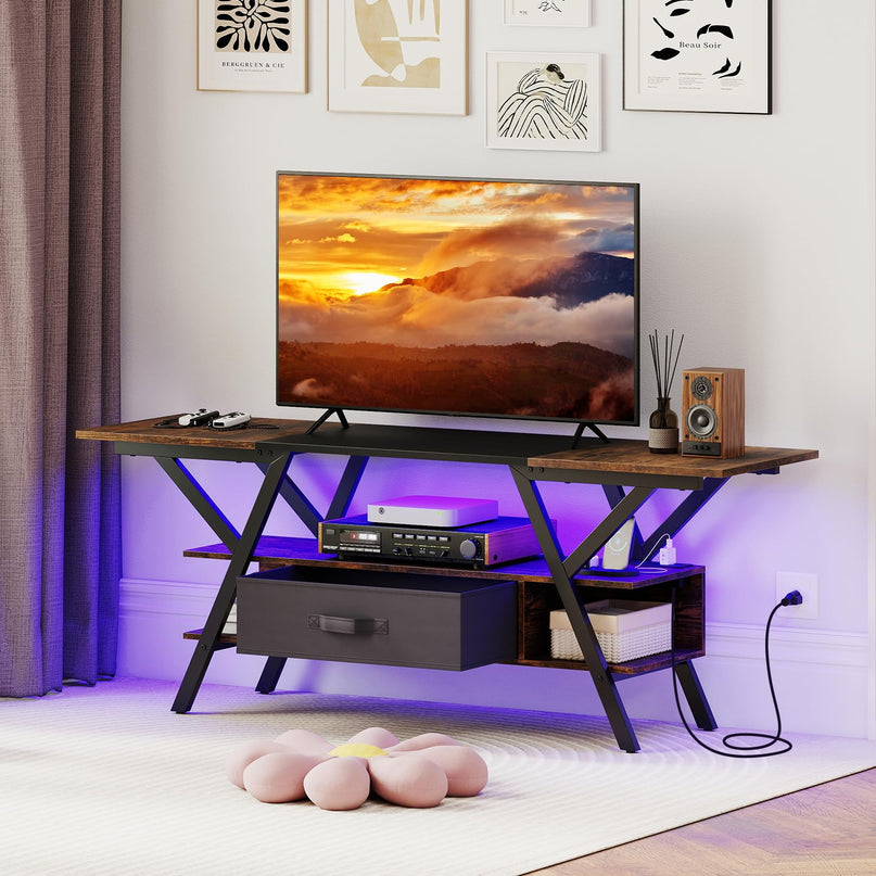 Giantex Black TV Stand with Power Outlets for 65" TVs 3-Tier Entertainment Center