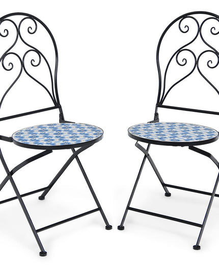 Giantex 2 Pieces Folding Bistro Chairs, Mosaic Patio Chairs with Ceramic Tiles Seat and Exquisite Floral Pattern