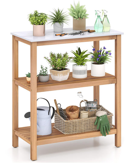 Giantex 3 Tier Outdoor Potting Bench with Faux Marble Tabletop