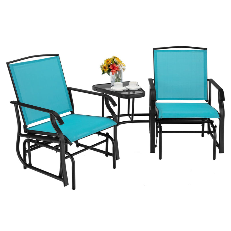 Chaises planeur d'extérieur Giantex avec table et trou pour parasol