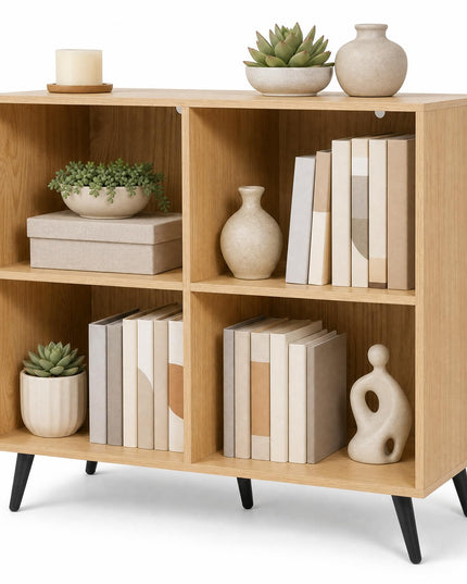 GIANTEX 4-Cube Bookshelf | 2-Tier Bookcase with Metal Legs
