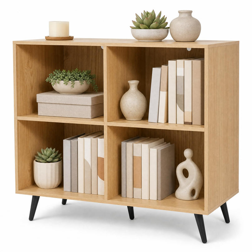 GIANTEX 4-Cube Bookshelf | 2-Tier Bookcase with Metal Legs