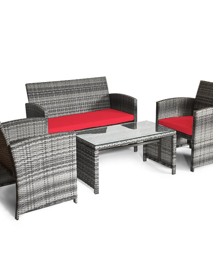 Giantex 4 Pc Rattan Patio Furniture Garden Lawn Sofa Cushioned Seat Mix Gray Wicker Conversation Sets