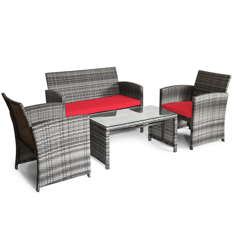 Giantex 4 Pc Rattan Patio Furniture Garden Lawn Sofa Cushioned Seat Mix Gray Wicker Conversation Sets