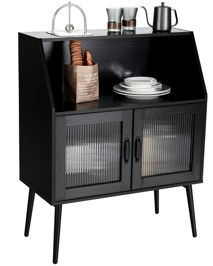 Giantex Buffet Cabinet with Storage, Farmhouse Sideboard with Open Shelves & Tempered Glass Door