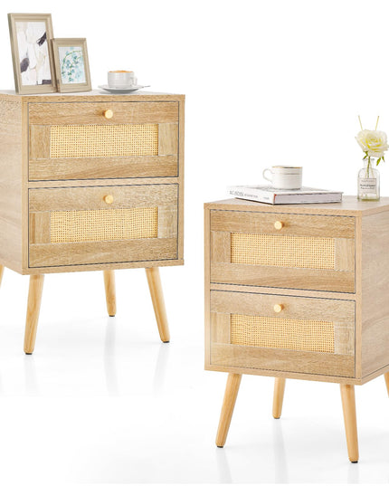 Giantex Rattan Nightstand Set of 2