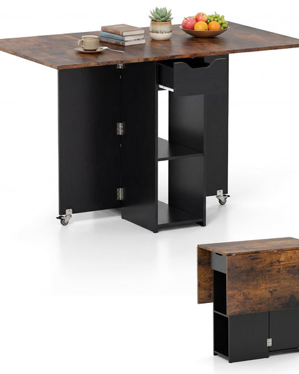 Table à manger pliante Giantex 47,5 po avec étagère de rangement à 2 niveaux et tiroir