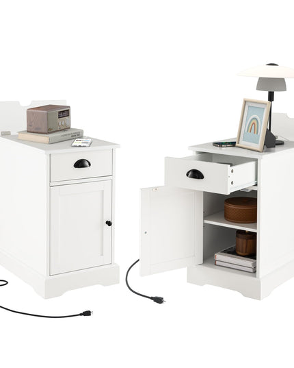 Table d'appoint Giantex avec station de recharge (lot de 2), table d'appoint à plateau relevable avec ports USB et prises électriques, blanc