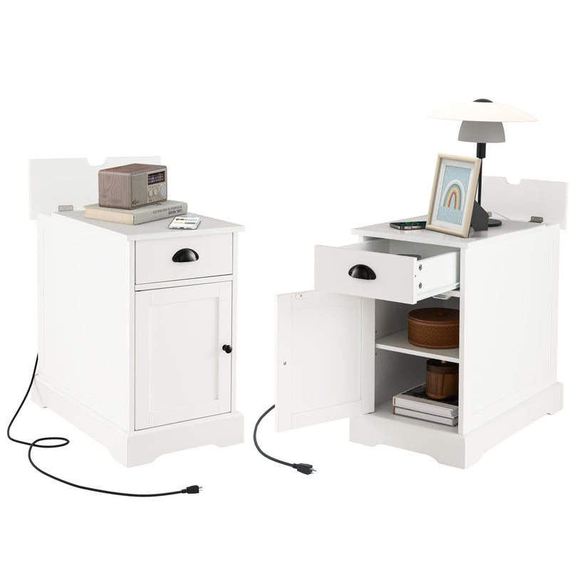 Giantex End Table with Charging Station Set of 2, Flip Top Side Table with USB Ports and Outlets, White