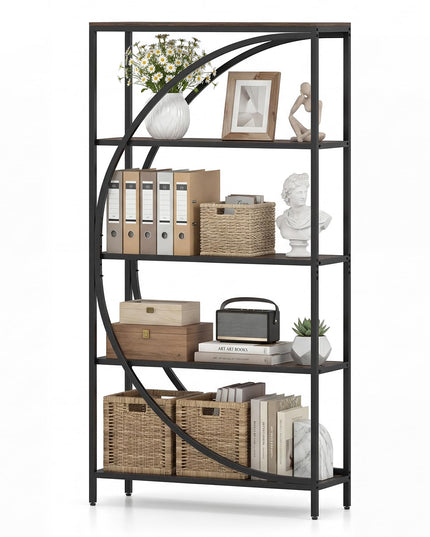 Giantex 5-Tier Bookshelf | 65" Tall Industrial Etagere Bookcase with Half-Moon Shape