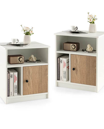 Giantex White Nightstand Set of 2, 25" Tall End Side Table with 1 Door & 2 Open Shelves