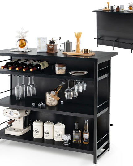 Giantex Home Bar Unit, 4 Tier Liquor Bar Table with Footrest, Wine Bottle Racks
