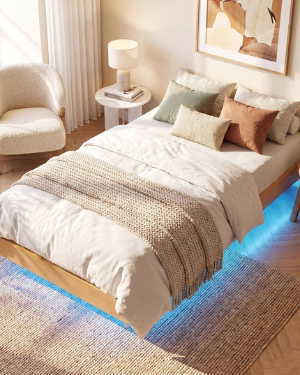GIANTEX Wood Floating Bed Frame Twin/Full/Queen Size with Smart LED Light