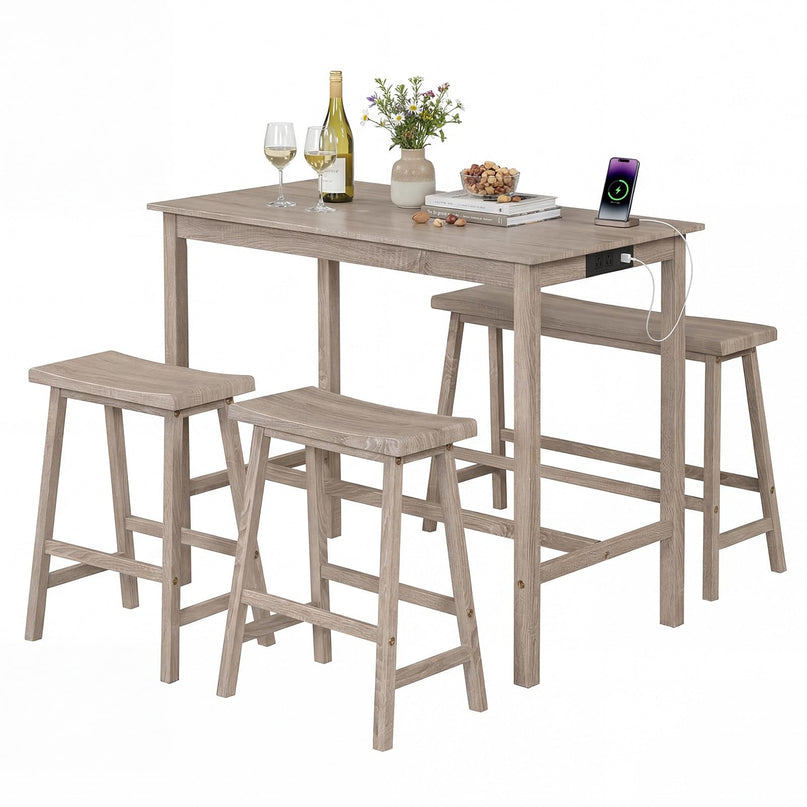 Ensemble de table à manger Giantex 4 pièces hauteur comptoir avec prise électrique