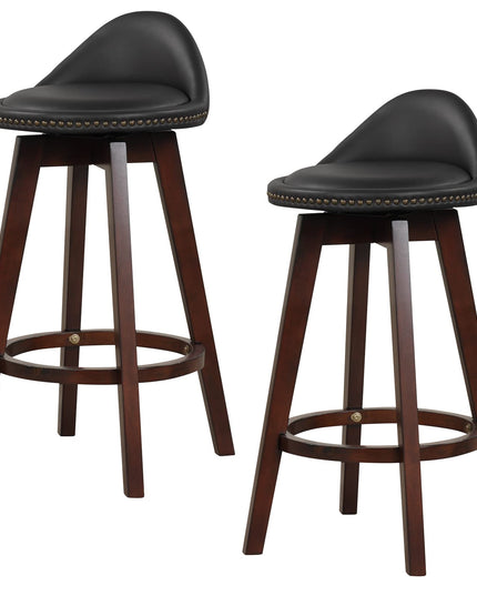 Giantex Swivel Bar Stools, 34.5 in Counter Height Stools with PVC Leather Cover, Rubber Wood Legs