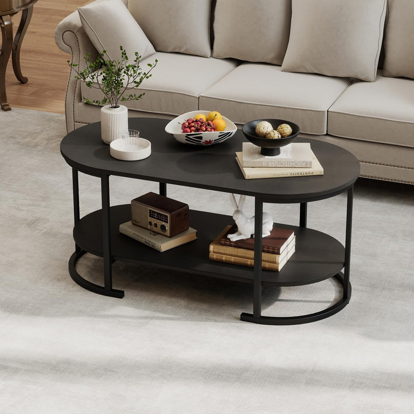 Giantex 2-Tier Coffee Table Oval Center Table