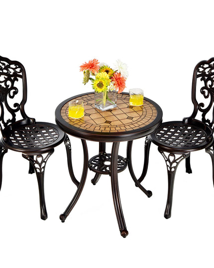 Giantex 3 Piece Patio Bistro Set, Cast Aluminum Patio Table and Chairs with Adjustable Feet(Red Copper)