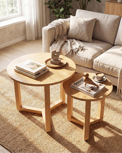 Giantex Round Nesting Coffee Table Set of 2 Wood Nesting End Tables