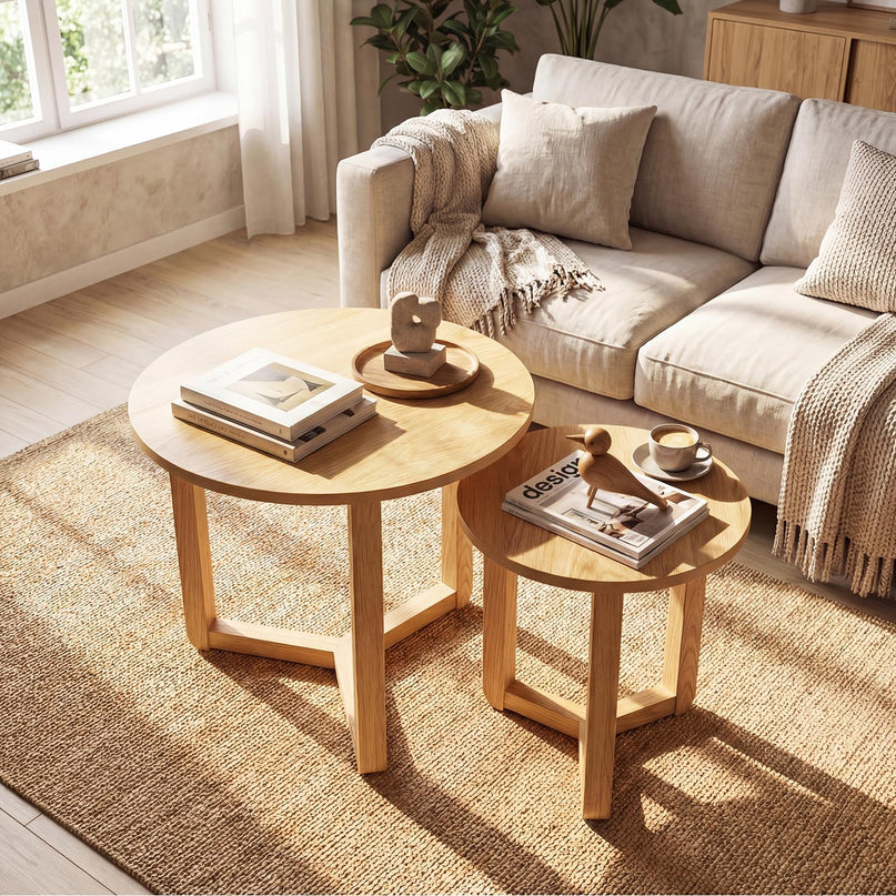 Giantex Tables basses gigognes rondes, ensemble de 2 tables d'appoint gigognes en bois