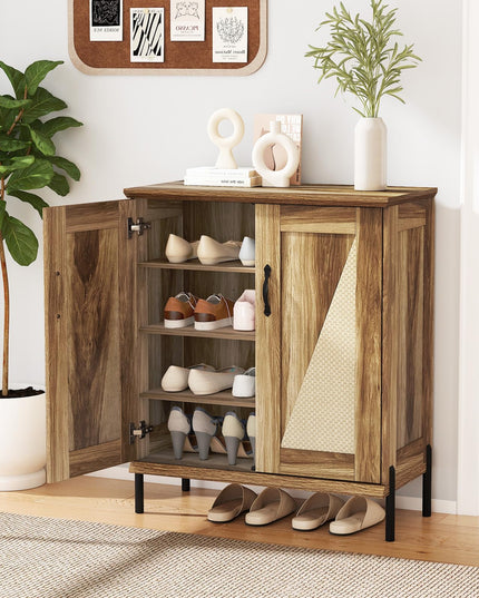 Giantex 5-Tier Farmhouse Shoe Storage Cabinet with Woven Rattan Doors