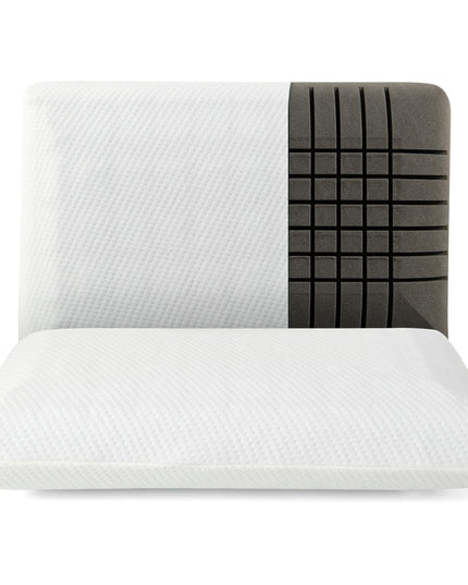Giantex Charcoal Memory Foam Pillow 2 Pack, 3D Cutting Ventilated Pillows with Washable Cover, Back & Side Sleeper Pillows