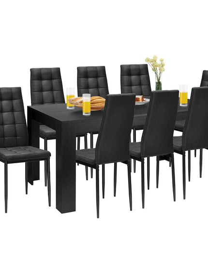 Giantex Wood Rectangular Table with 8 Upholstered Chairs Set Black Dining Room Table Set