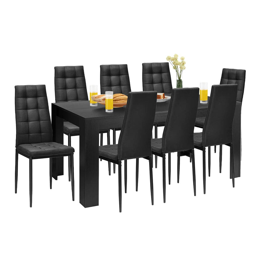 Giantex Wood Rectangular Table with 8 Upholstered Chairs Set Black Dining Room Table Set