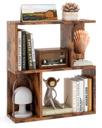 Giantex 3-Tier S-Shaped Bookshelf, Modern Geometric Bookcase, Freestanding Display Shelf for Small Space