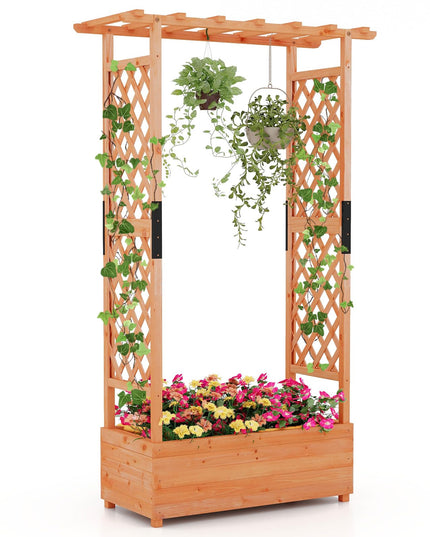 Giantex Raised Garden Bed with 2-Sided Trellis & Hanging Roof