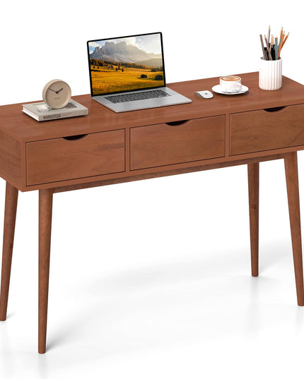 Giantex Writing Desk with 3 Drawers, 48" Computer Desk with Solid Wood Legs, Mid Century Modern Work Table