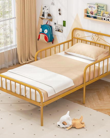 Giantex Metal Twin Bed Frames for Kids, Heavy Duty Metal Platform Bed Frame with Headboard & Safety Guardrails