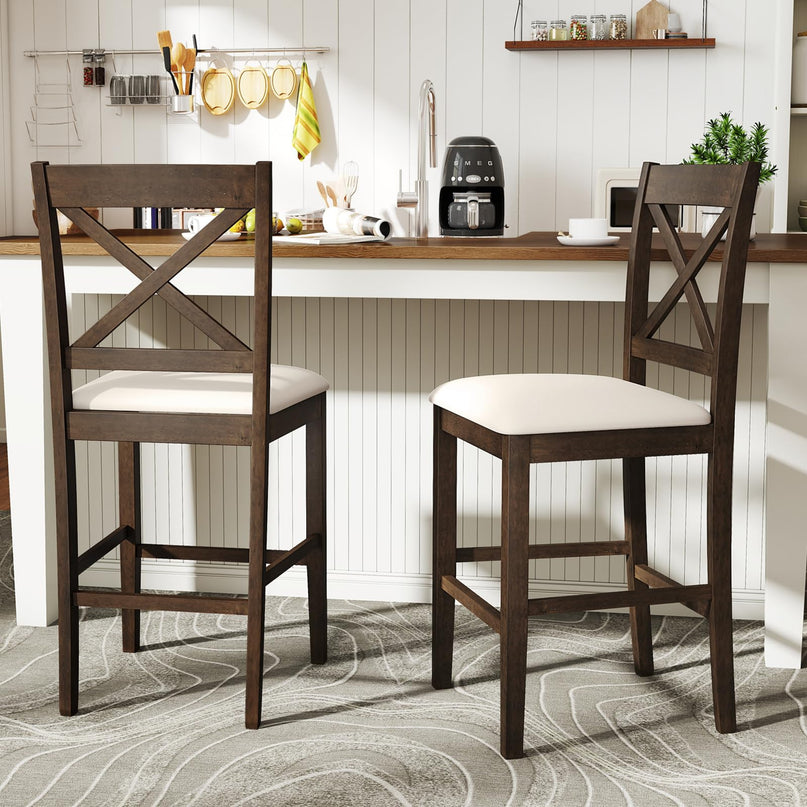 Giantex Tabourets de bar de ferme de 24 po, ensemble de 2/4 chaises à hauteur de comptoir à dossier croisé