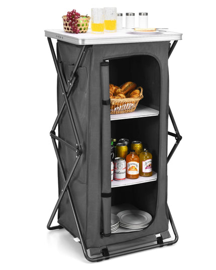 Folding Camping Storage Cabinet with 3 Shelves and Carry Bag