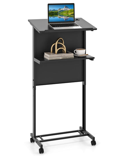 Giantex Mobile Lectern Podium, Height Adjustable Rolling Laptop Cart with Tilting Tabletop