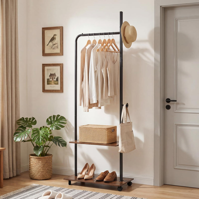 Giantex Clothes Rack with Wheels | 69" Freestanding Garment Rack with Hanging Rod