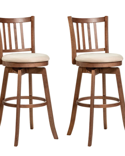 Giantex 30.5" Counter Height Stools with Rubber Wood Legs & Footrest & Upholstered Seat