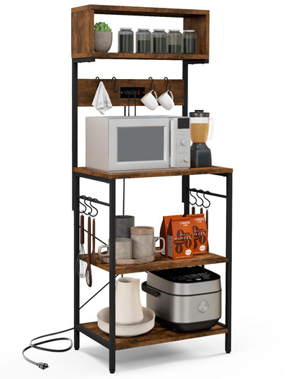 Giantex Bakers Rack with Power Outlet, 5-Tier Microwave Stand w/ 10 S-shape Hooks