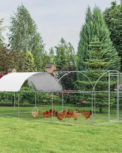 Giantex Metal Chicken Coop, Galvanized Walk-in Chicken Run with Waterproof PE Cover, Dome