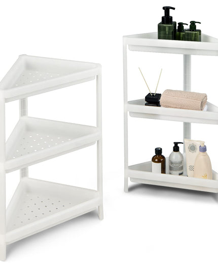 Giantex 2 Pack Corner Shelf Stand, 3-Tier Detachable Floor Corner Shower Shelf, Bathroom Corner Stand
