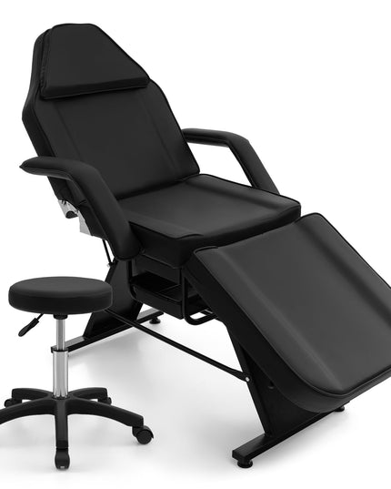 Giantex 72" Massage Bed with Hydraulic Stool, 3-Section Tattoo Chair with Adjustable Backrest, Legrest & Storage Boxes