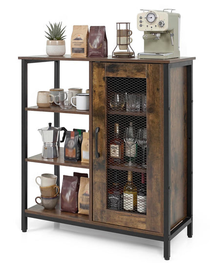 Giantex Buffet Sideboard | Industrial Kitchen Storage Side Cabinet with Metal Mesh Door