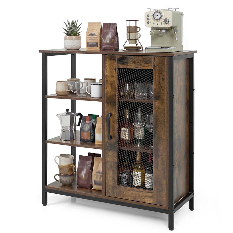 Giantex Buffet Sideboard | Industrial Kitchen Storage Side Cabinet with Metal Mesh Door