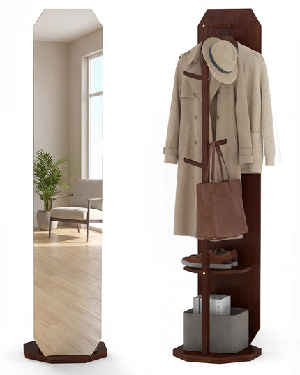 Miroir sur pied en bois Giantex 65,5" avec tringle à vêtements