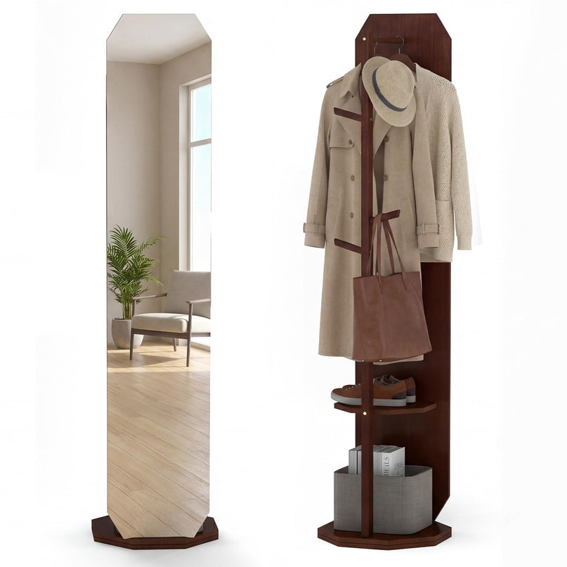 Giantex 65.5" Wood Floor Standing Mirror with Clothes Rod